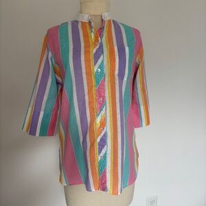 Vintage Rhoda Lee Sherbert colored striped Mandarin collar blouse